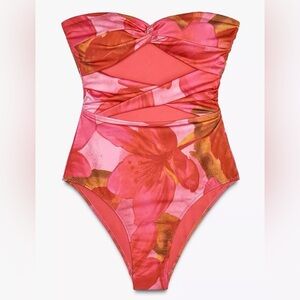 Zara Pink Floral Cutout One Piece Swim NWT Size Medium